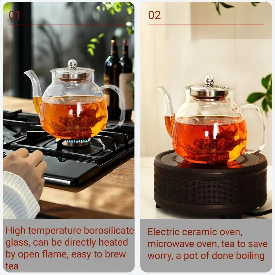 Heat Resistant Borosilicate Glass Tea Kettle Stainless Steel Infuser by Bowlift