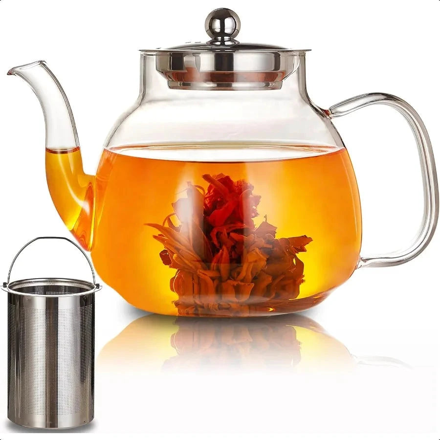 Heat Resistant Borosilicate Glass Tea Kettle Stainless Steel Infuser by Bowlift