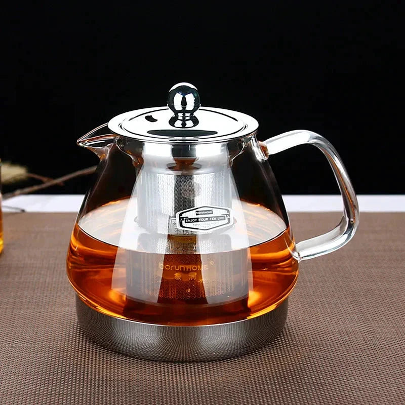 Heat Resistant Clear Glass Teapot Household Thickened Tea Kettle by Bowlift