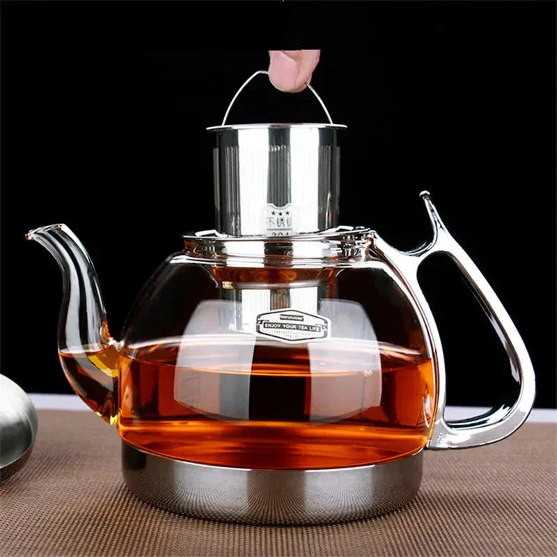 Heat Resistant Clear Glass Teapot Household Thickened Tea Kettle by Bowlift