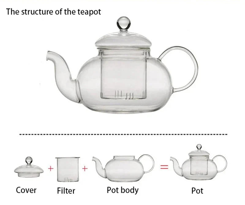 Heat Resistant Glass Tea Pot Glass Teapot with Infuser Tea Pot Set by Bowlift
