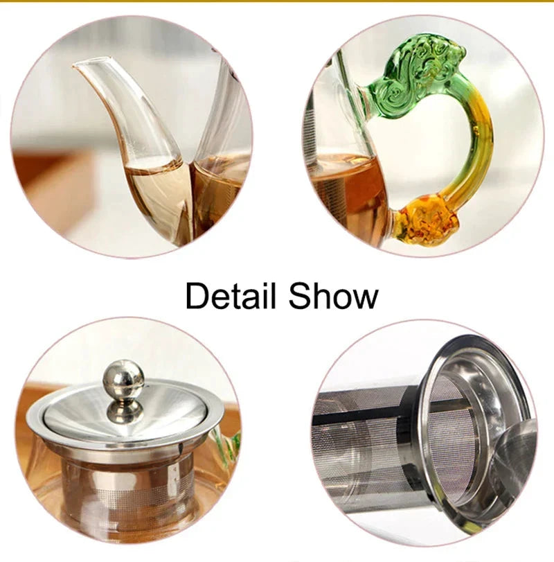 Heat Resistant Glass Tea Pot with Stainless Steel Infuser Glass Kettle by Bowlift