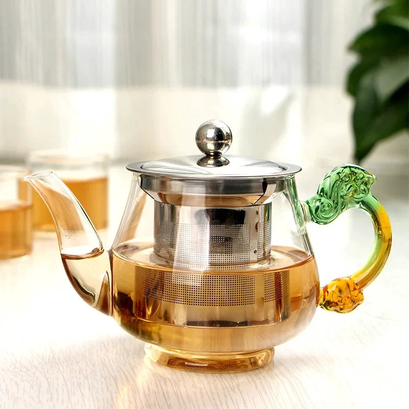 Heat Resistant Glass Tea Pot with Stainless Steel Infuser Glass Kettle by Bowlift