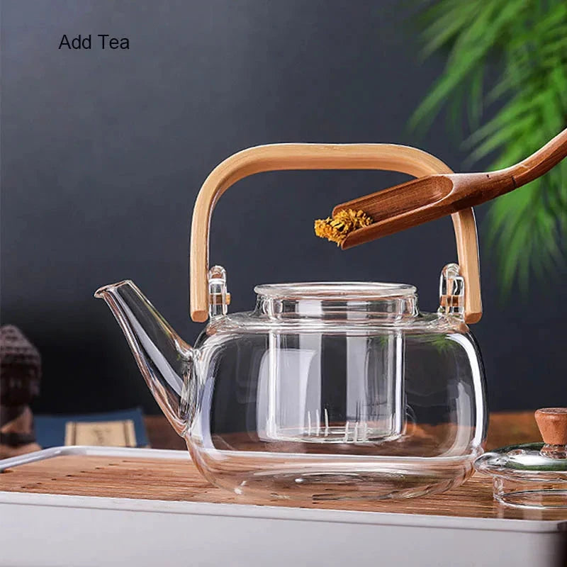 Heat-Resistant Glass Teapot with Container Ceramic Teapot Holder Base by Bowlift