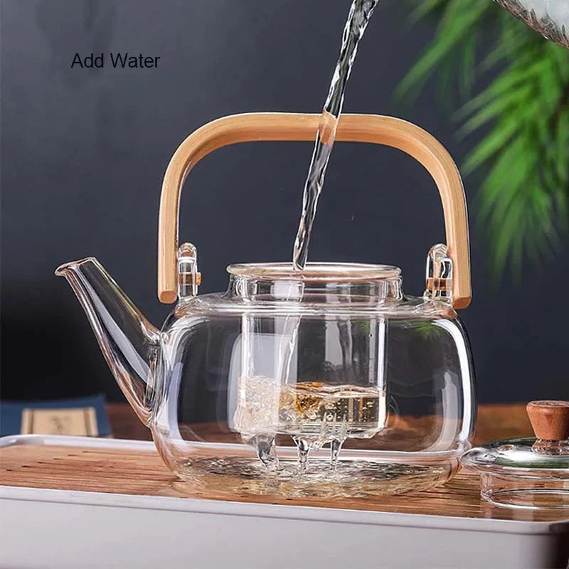 Heat-Resistant Glass Teapot with Container Ceramic Teapot Holder Base by Bowlift