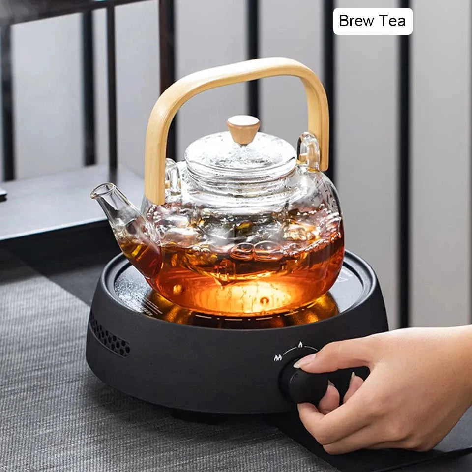 Heat-Resistant Glass Teapot with Container Ceramic Teapot Holder Base by Bowlift