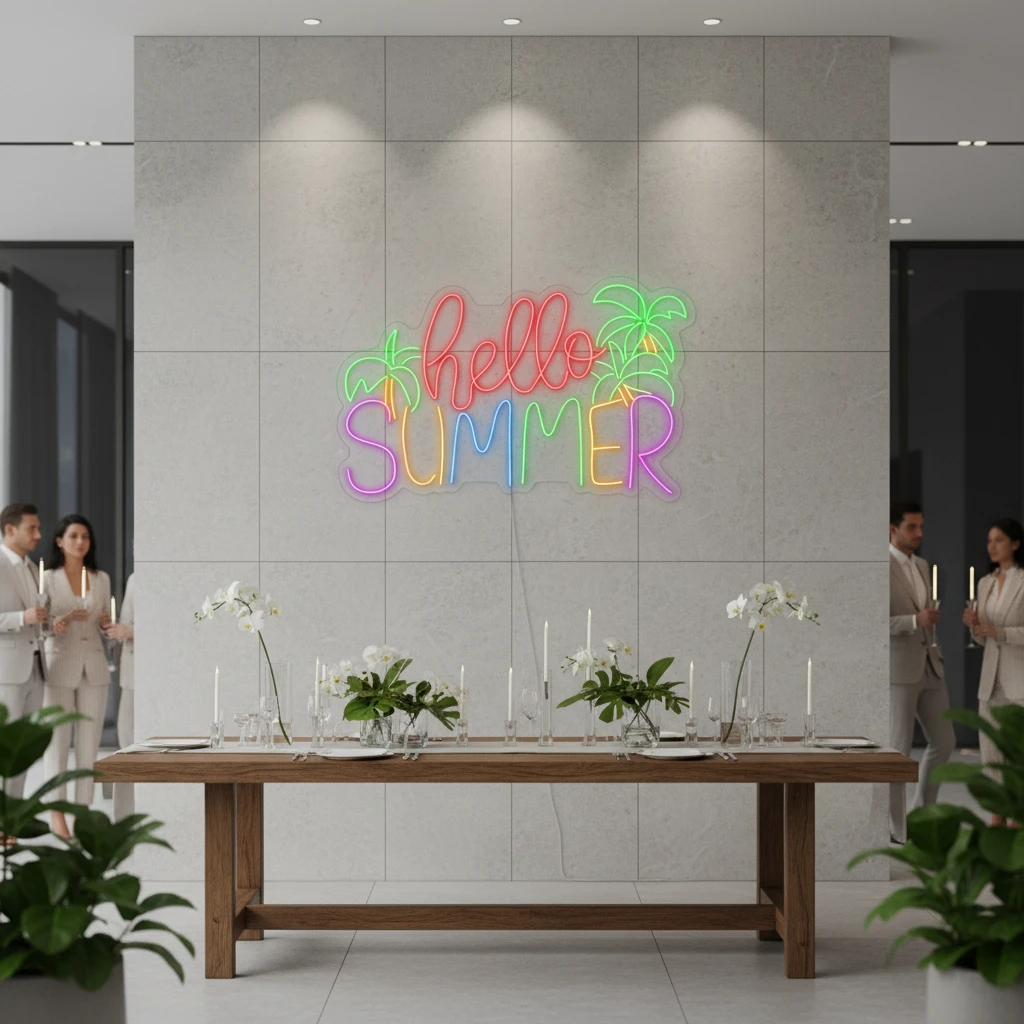 Hello Summer Neon Signs Palm Tree Led Neon Sign by Neonchics