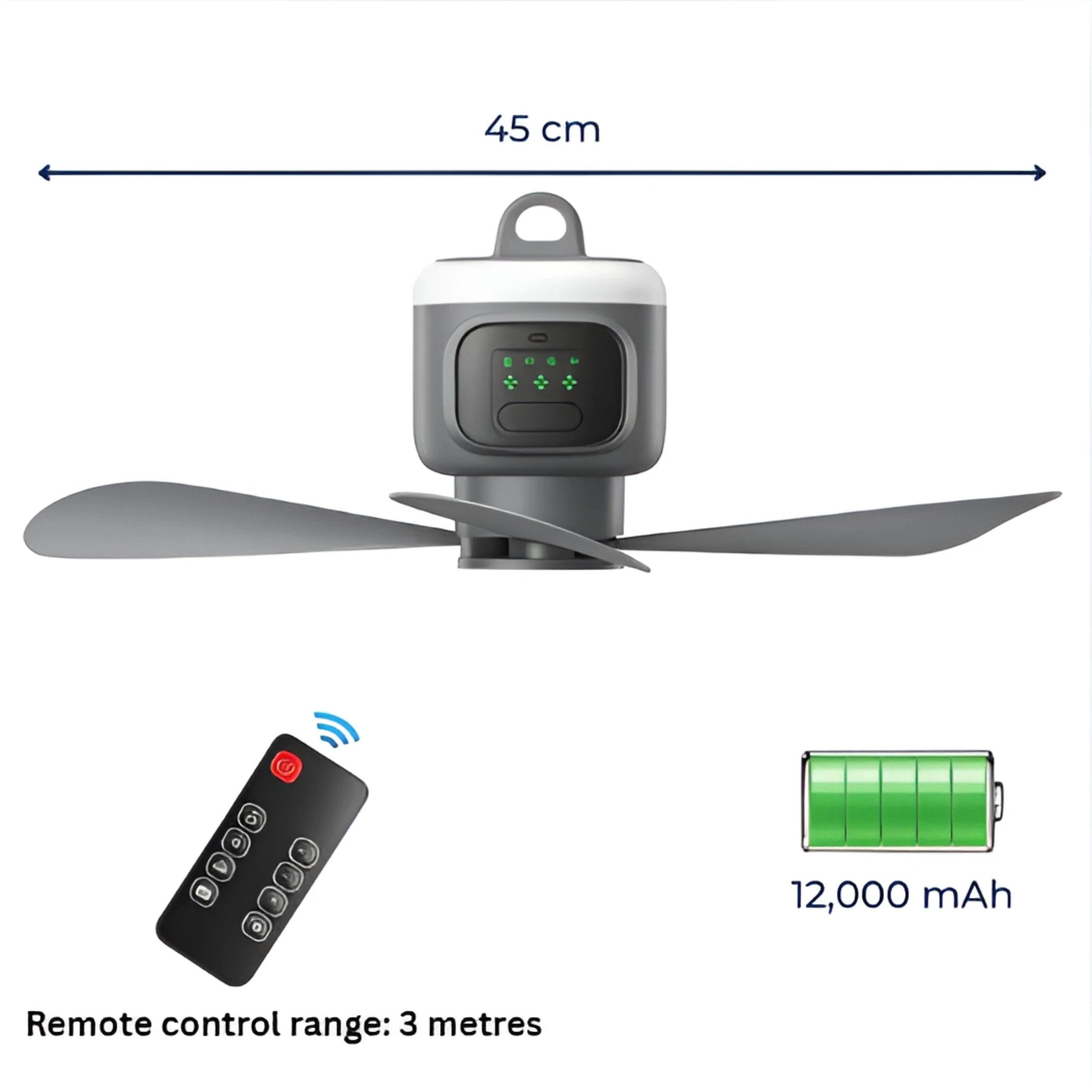 Control Ceiling Fan with Light – Battery-Powered 30h – Quiet Cooling Comfort – Ideal for Home Camping Travel Bowlift by Bowlift