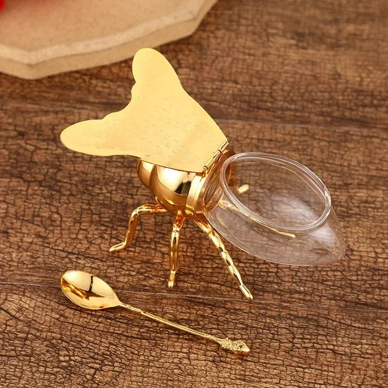 Honeybee Sugar Jar with Spoon Kitchen Pot Container Kitchen Tableware by Bowlift