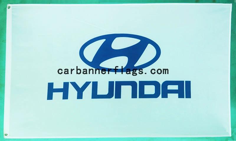 Hyundai Flag-3x5 FT-100% polyester Banner-White by flagsshop