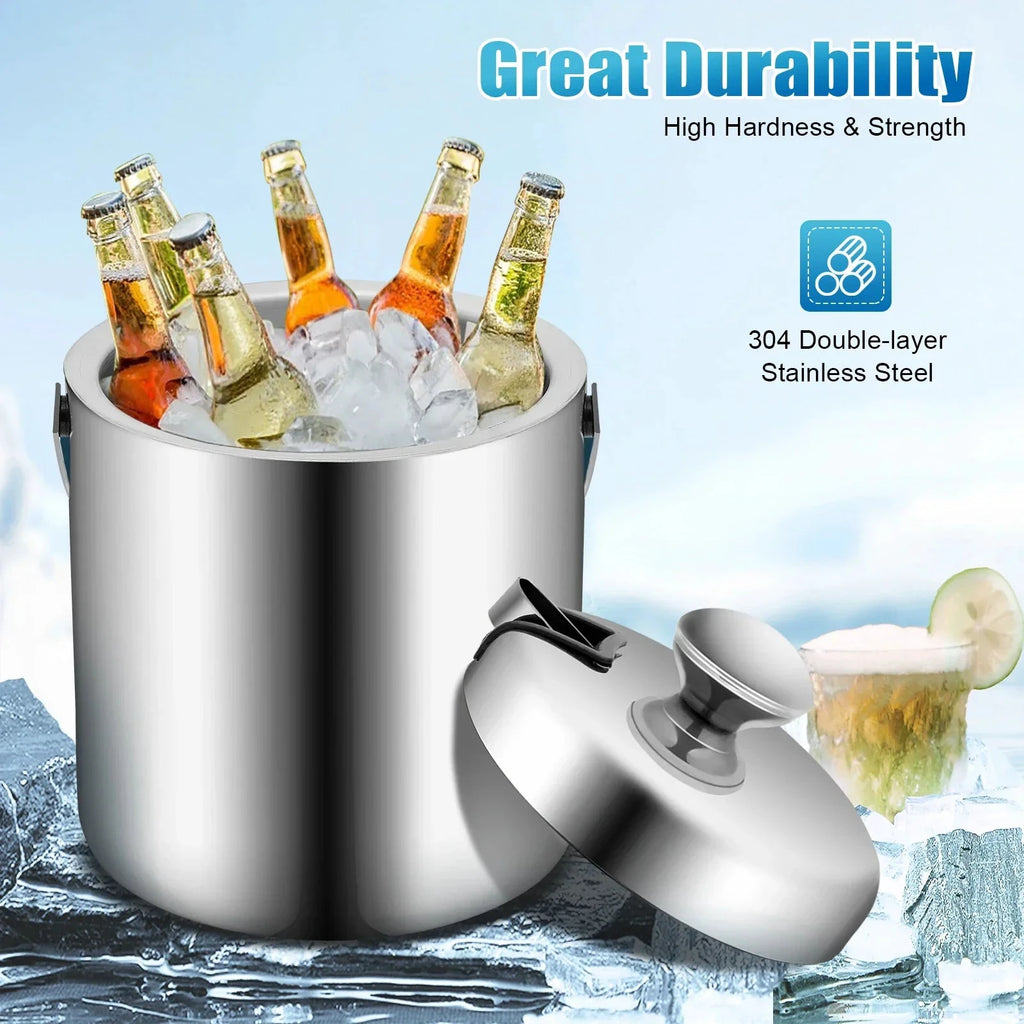 Ice Bucket Stainless Steel Insulated Beer Drink Double-layer Cooler by Bowlift