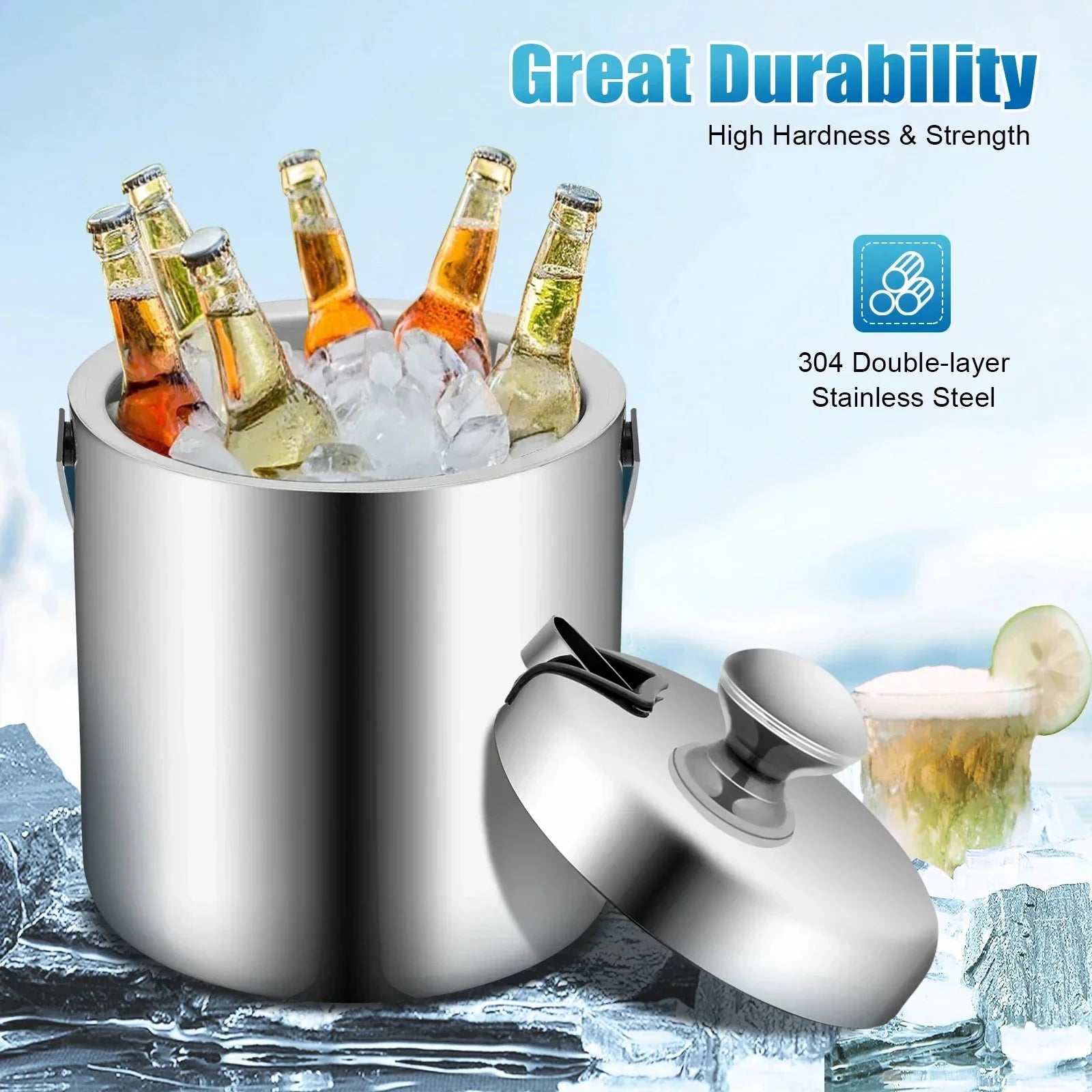 Ice Bucket Stainless Steel Insulated Beer Drink Double-layer Cooler by Bowlift