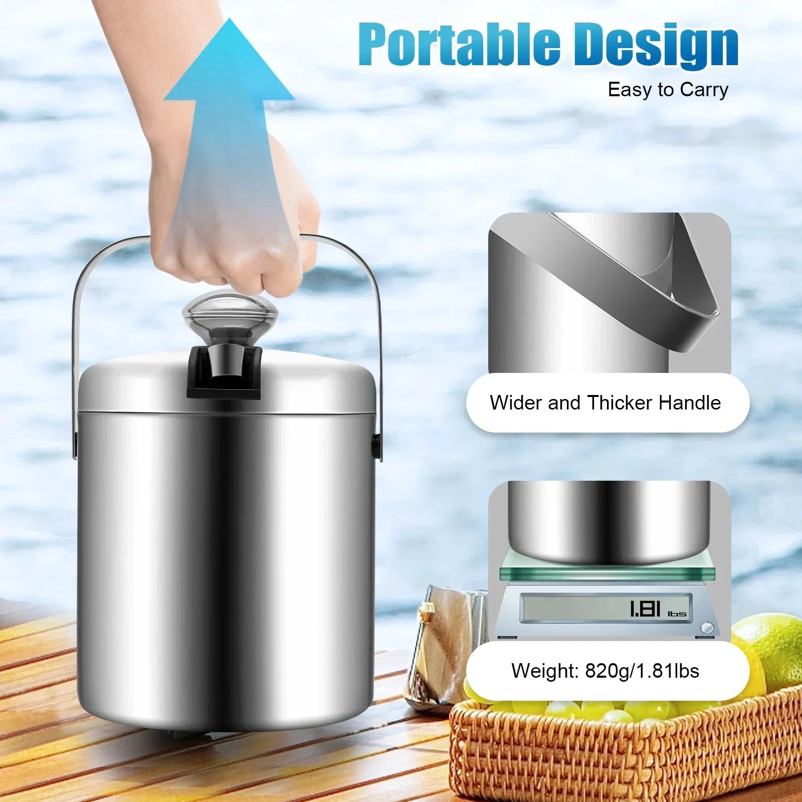 Ice Bucket Stainless Steel Insulated Beer Drink Double-layer Cooler by Bowlift