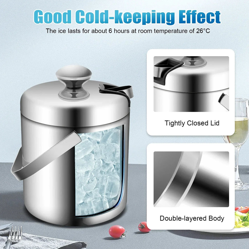 Ice Bucket Stainless Steel Insulated Beer Drink Double-layer Cooler by Bowlift