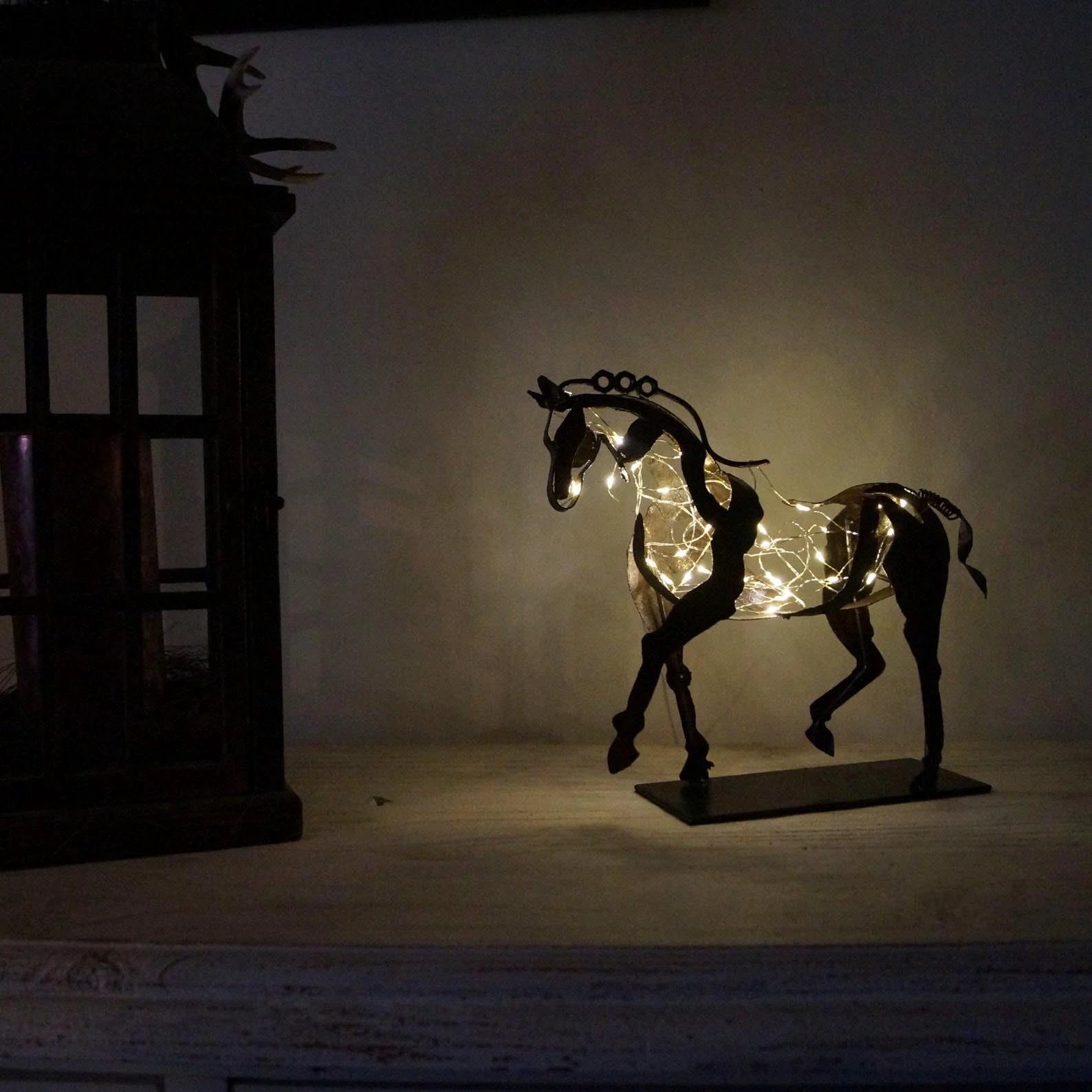 RustGlow - Abstract Rust Horse Sculpture with LED Light Bowlift by Bowlift