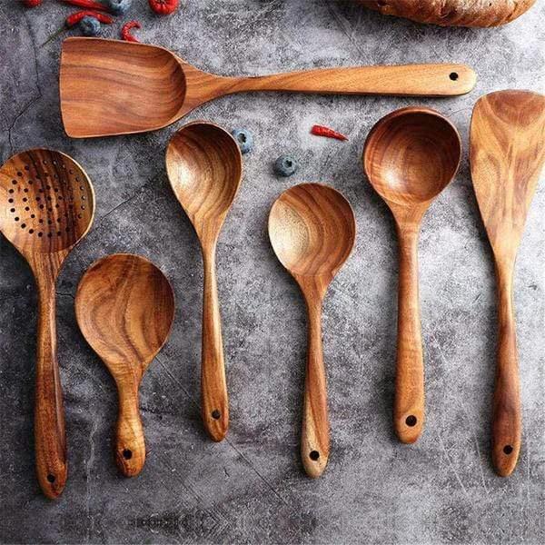 Handmade Teak Wooden Kitchen Utensils | 7 Sets by Casa & Beyond