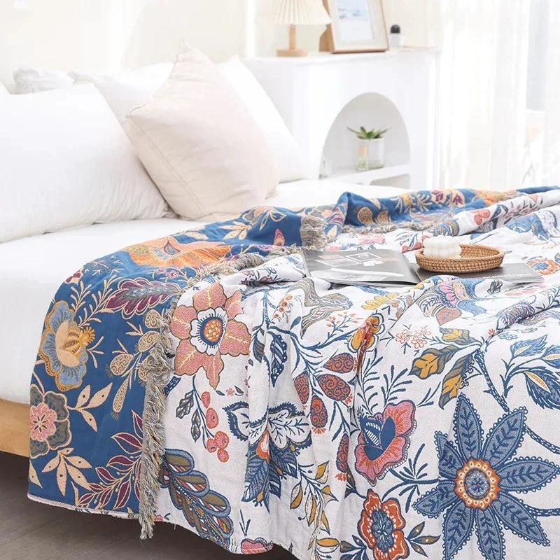 Rustic Artistic Flora Blanket | 100% Floral Cotton Blanket by Casa & Beyond