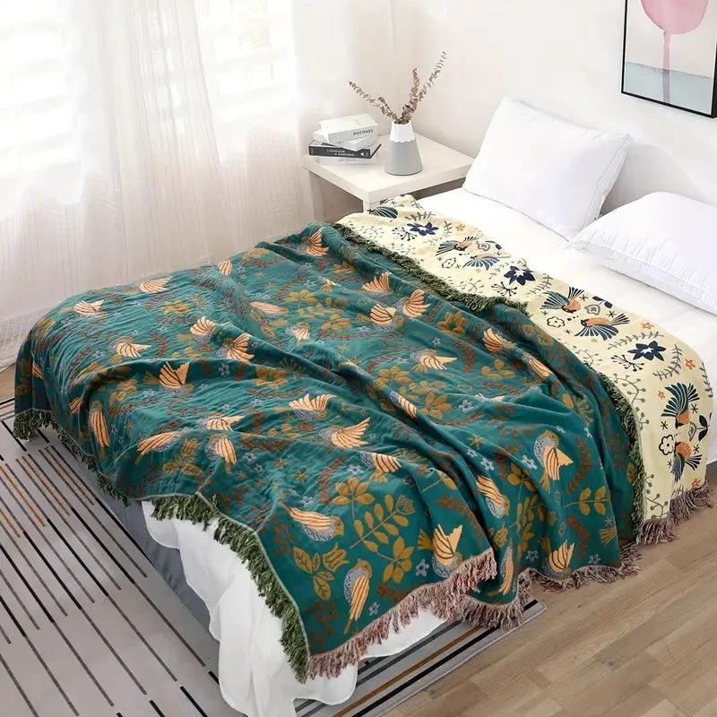 Reversible Scandinavian Bird Blanket | 100% Cotton Blanket by Casa & Beyond