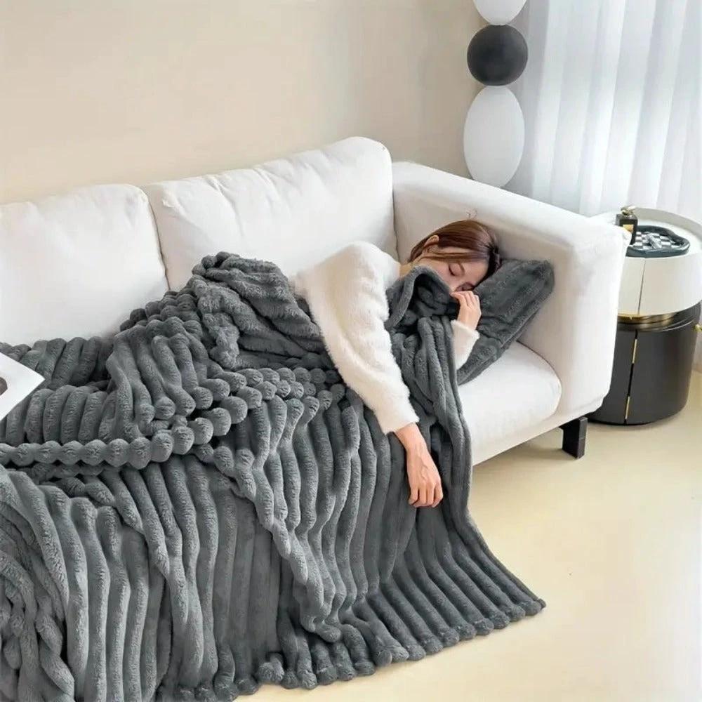 Plush Stripped Throw Blanket™️ by Casa & Beyond