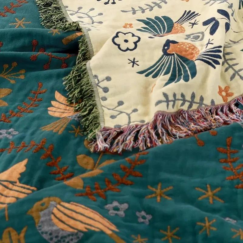 Reversible Scandinavian Bird Blanket | 100% Cotton Blanket by Casa & Beyond