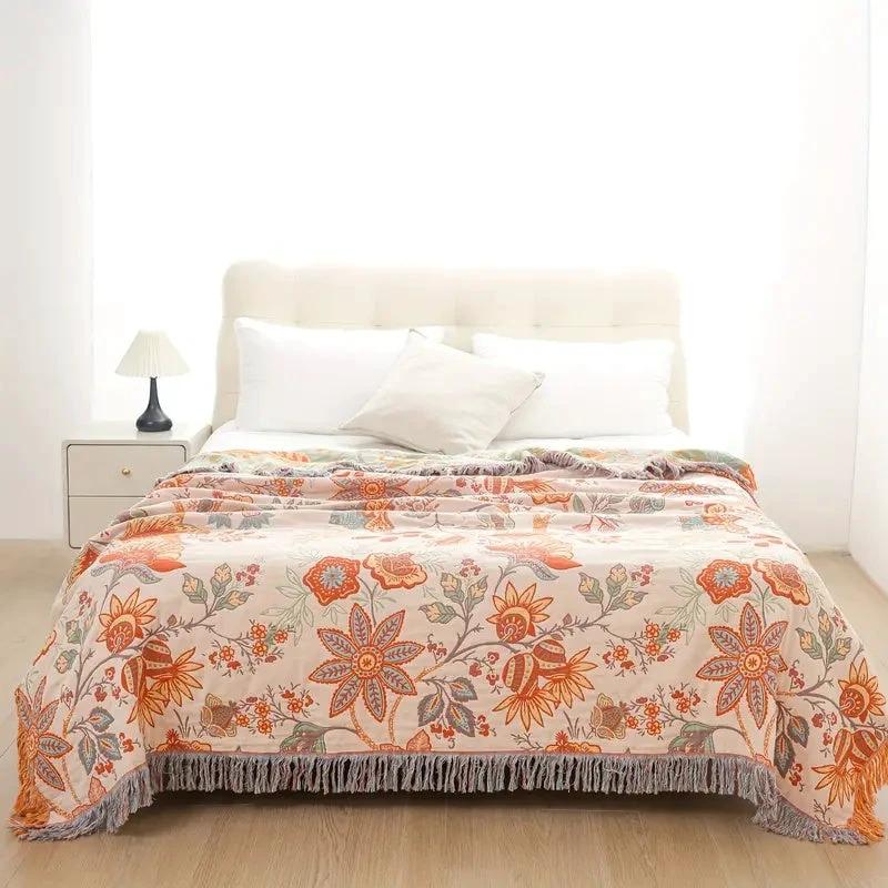 Rustic Floral Boho Blanket | 100% Cotton Floral Blanket by Casa & Beyond