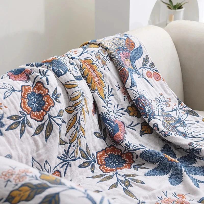 Rustic Artistic Flora Blanket | 100% Floral Cotton Blanket by Casa & Beyond
