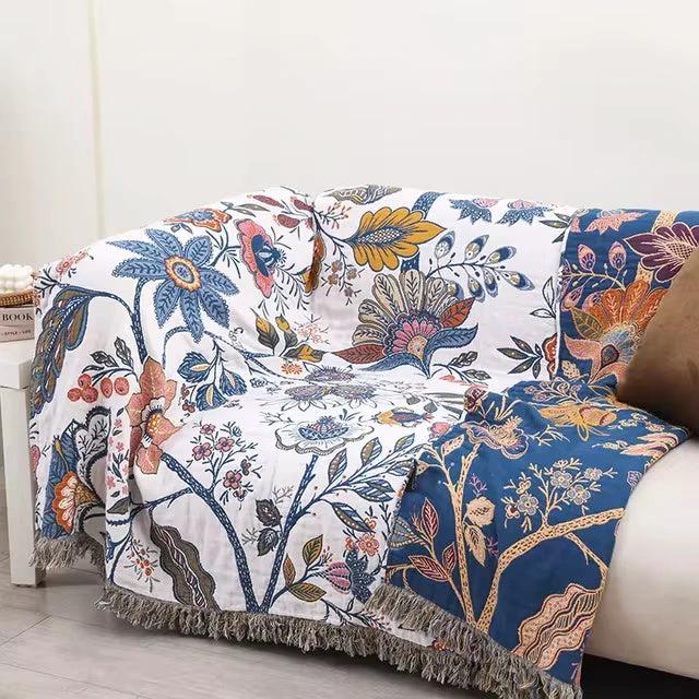Rustic Artistic Flora Blanket | 100% Floral Cotton Blanket by Casa & Beyond