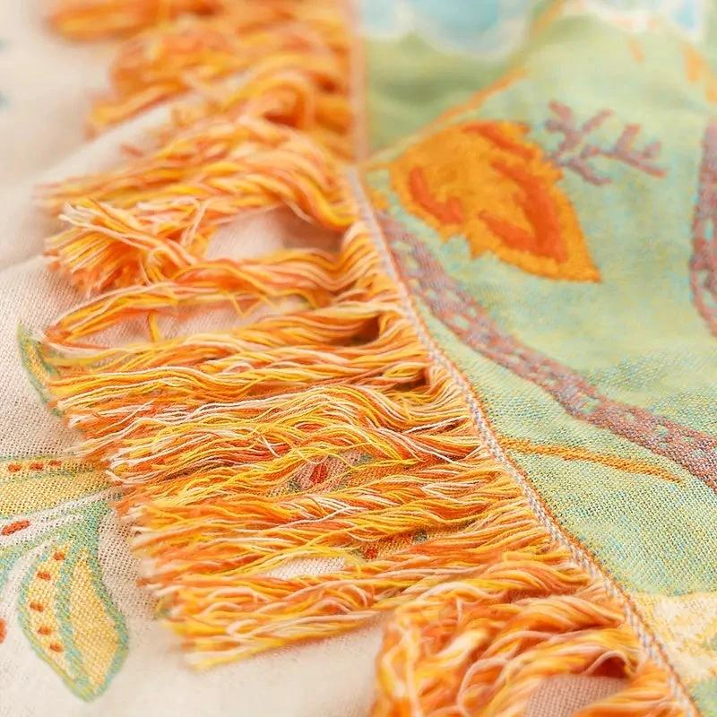 Rustic Floral Boho Blanket | 100% Cotton Floral Blanket by Casa & Beyond
