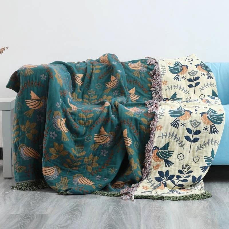 Reversible Scandinavian Bird Blanket | 100% Cotton Blanket by Casa & Beyond