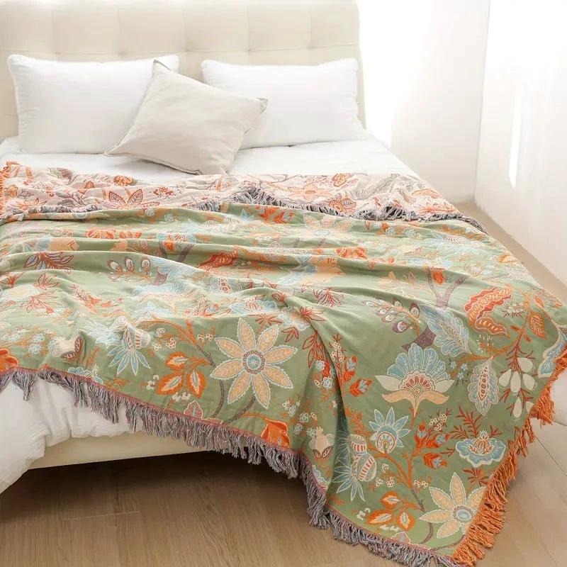 Rustic Floral Boho Blanket | 100% Cotton Floral Blanket by Casa & Beyond