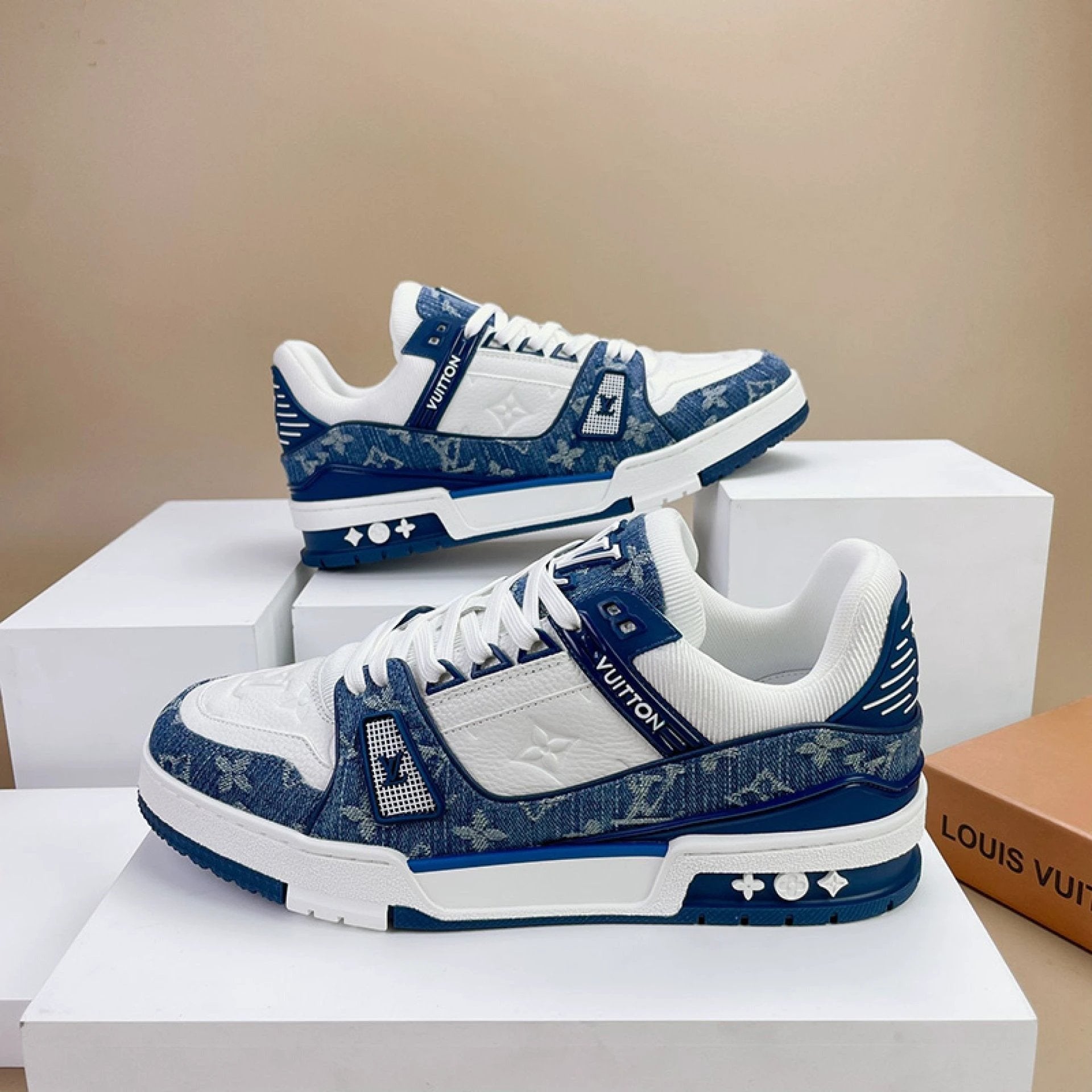Luxury Virgil Trainer Sneakers Monogram Denim White Blue by Air Jordan