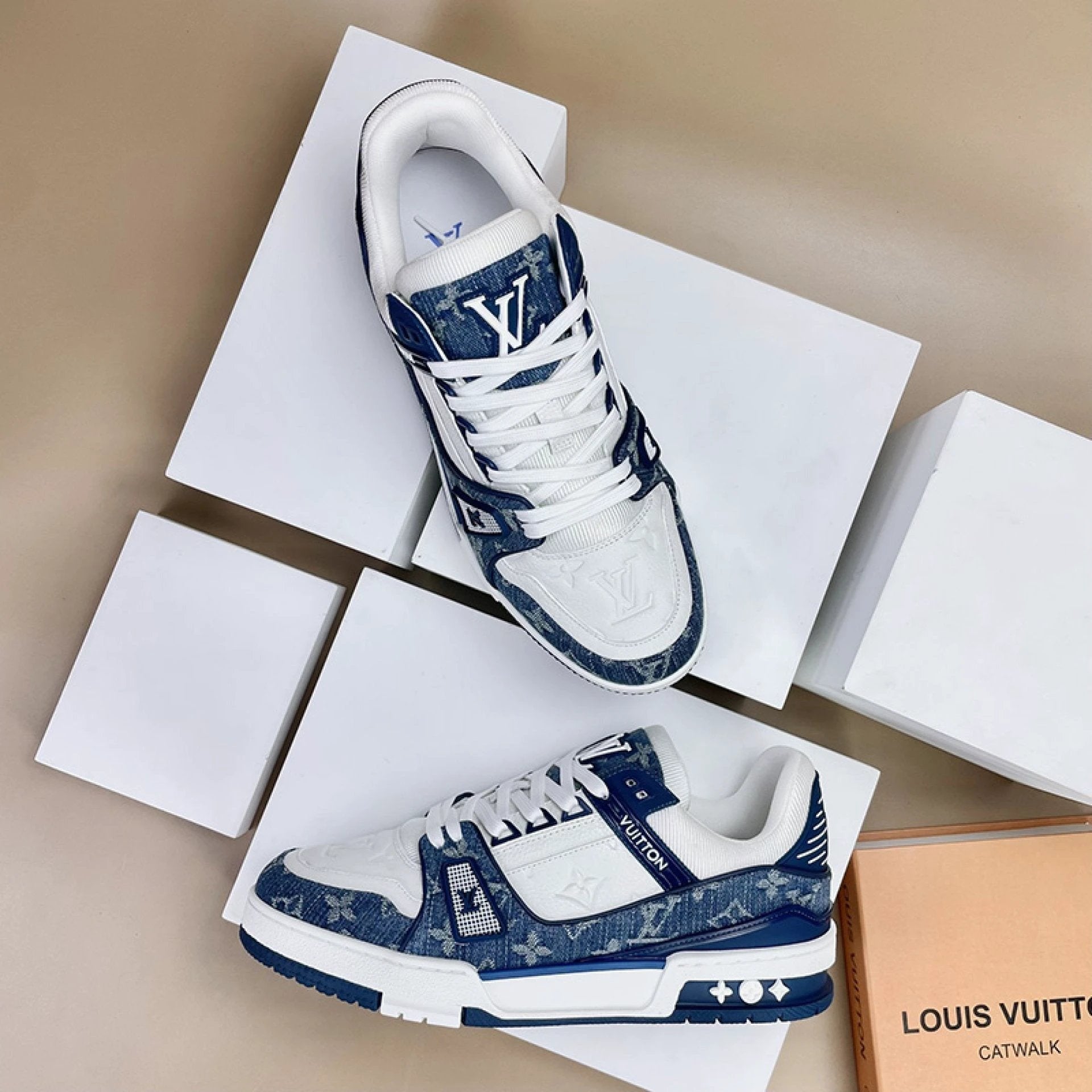 Luxury Virgil Trainer Sneakers Monogram Denim White Blue by Air Jordan