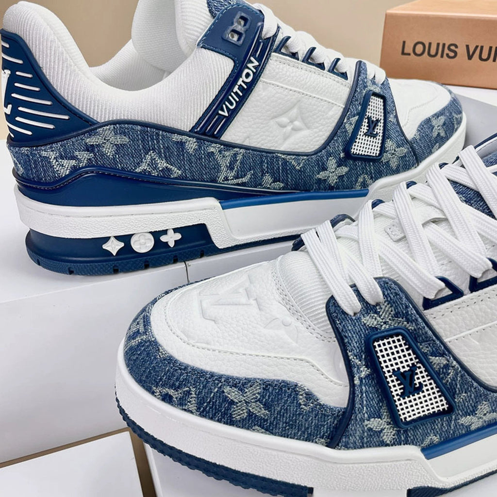 Luxury Virgil Trainer Sneakers Monogram Denim White Blue by Air Jordan