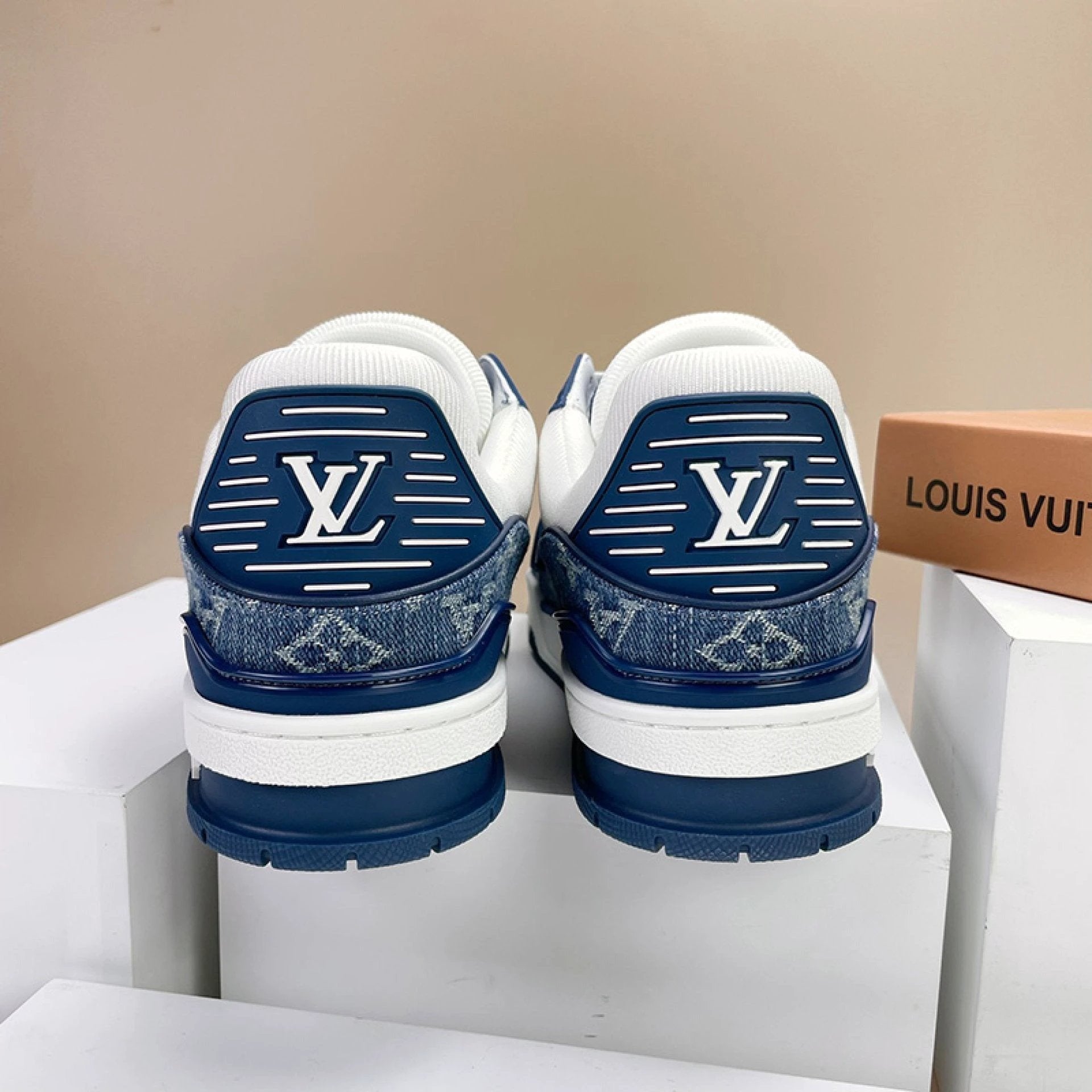 Luxury Virgil Trainer Sneakers Monogram Denim White Blue by Air Jordan