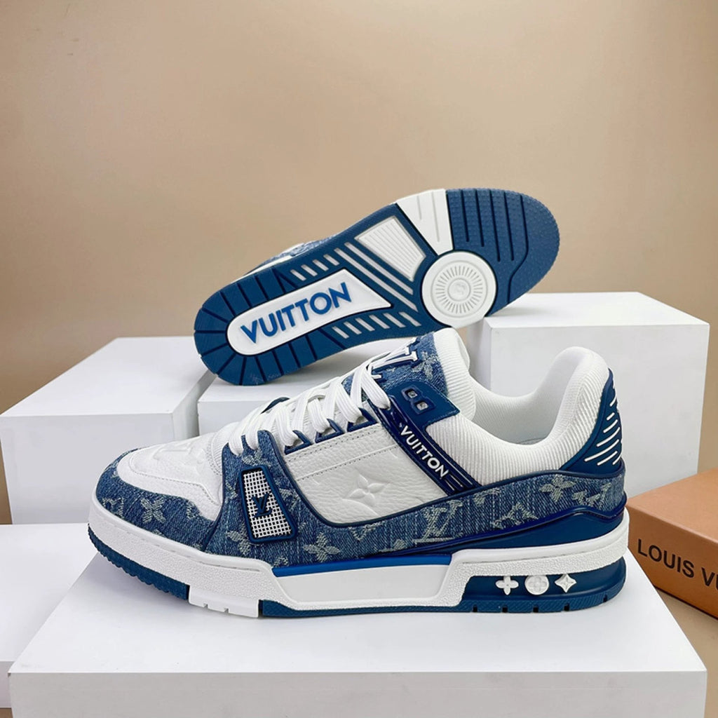 Luxury Virgil Trainer Sneakers Monogram Denim White Blue by Air Jordan