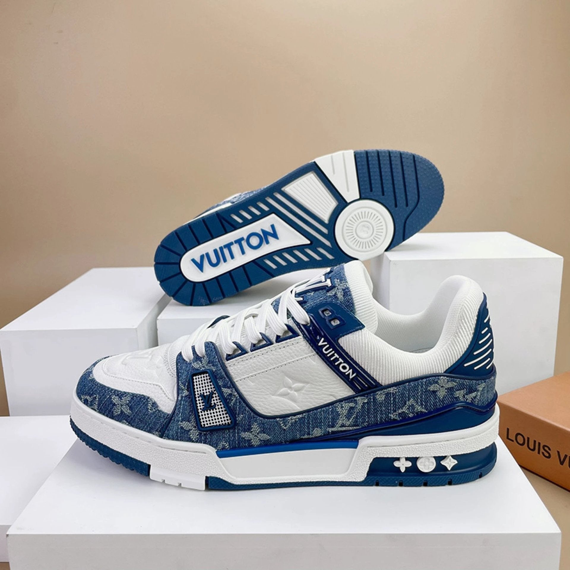 Luxury Virgil Trainer Sneakers Monogram Denim White Blue by Air Jordan