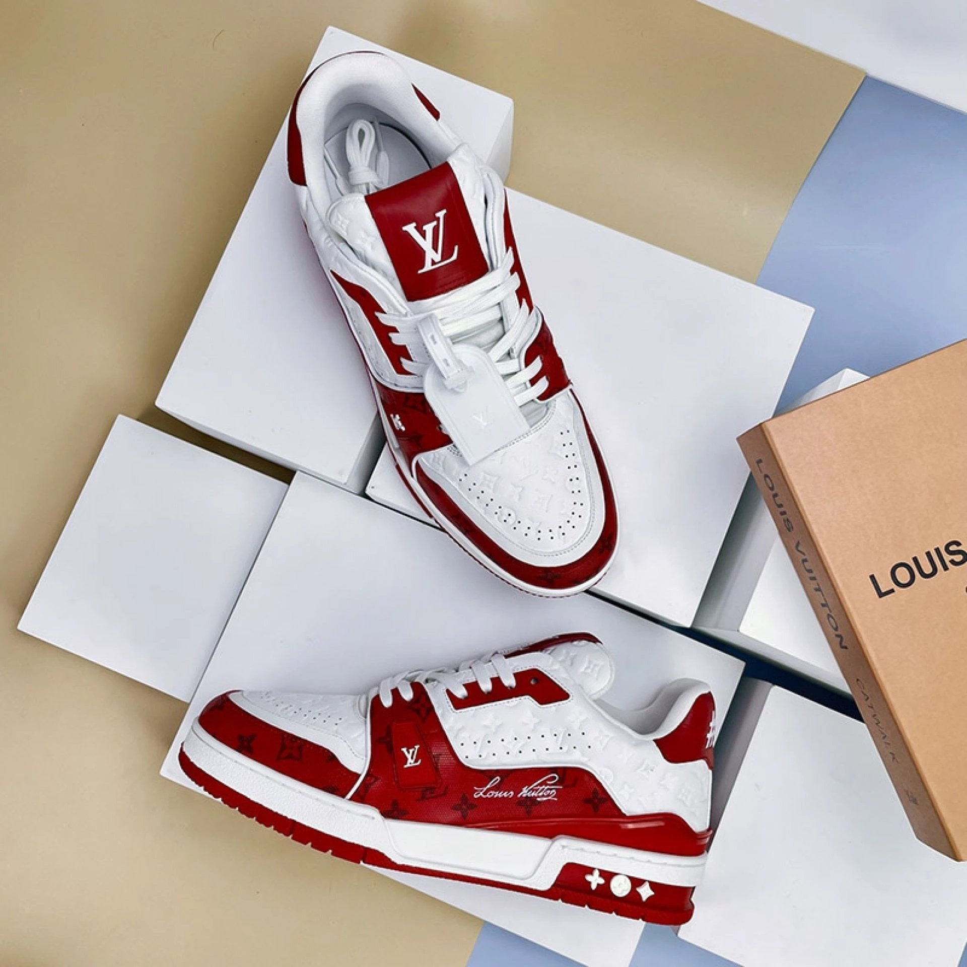 Luxury Virgil Trainer Sneakers #54 Signature Red White by Air Jordan