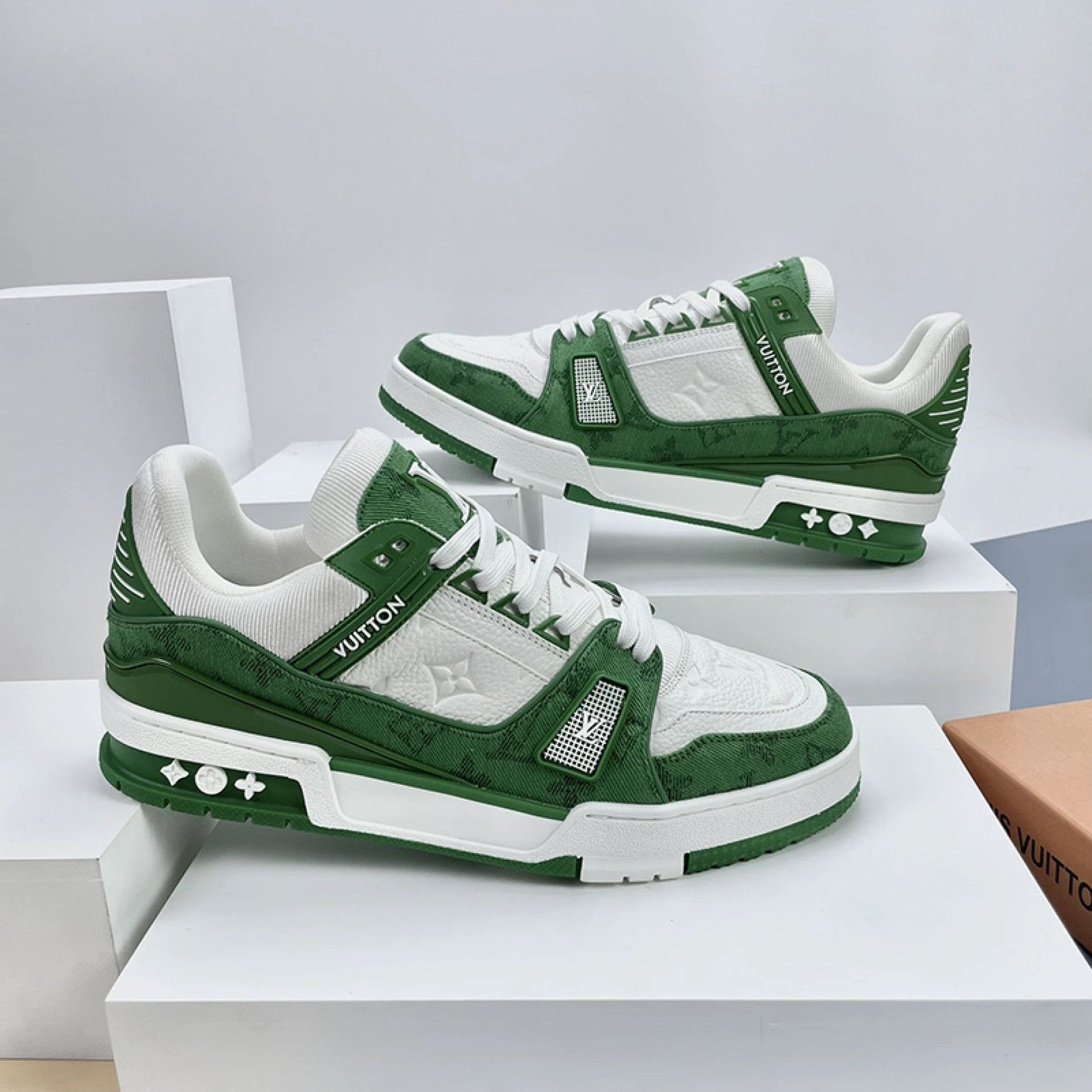 Luxury Virgil Trainer Sneakers Green Monogram Denim White by Air Jordan