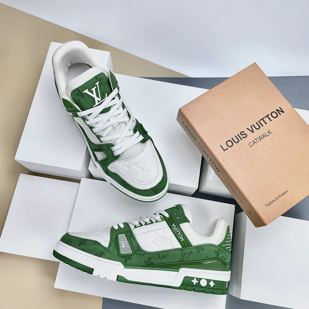 Luxury Virgil Trainer Sneakers Green Monogram Denim White by Air Jordan