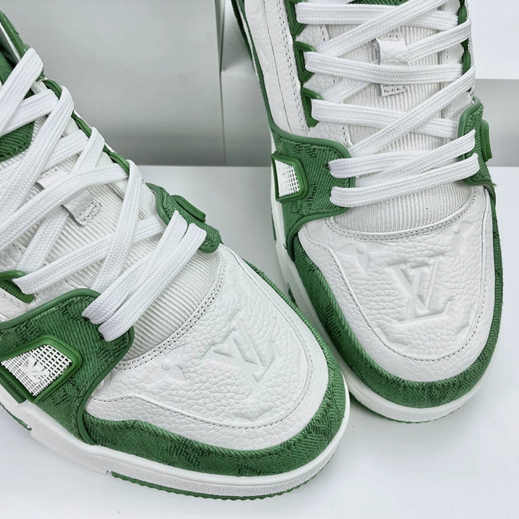 Luxury Virgil Trainer Sneakers Green Monogram Denim White by Air Jordan