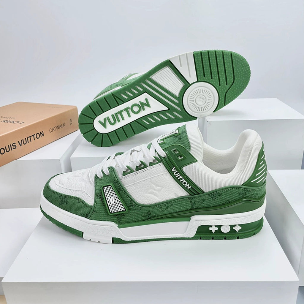 Luxury Virgil Trainer Sneakers Green Monogram Denim White by Air Jordan