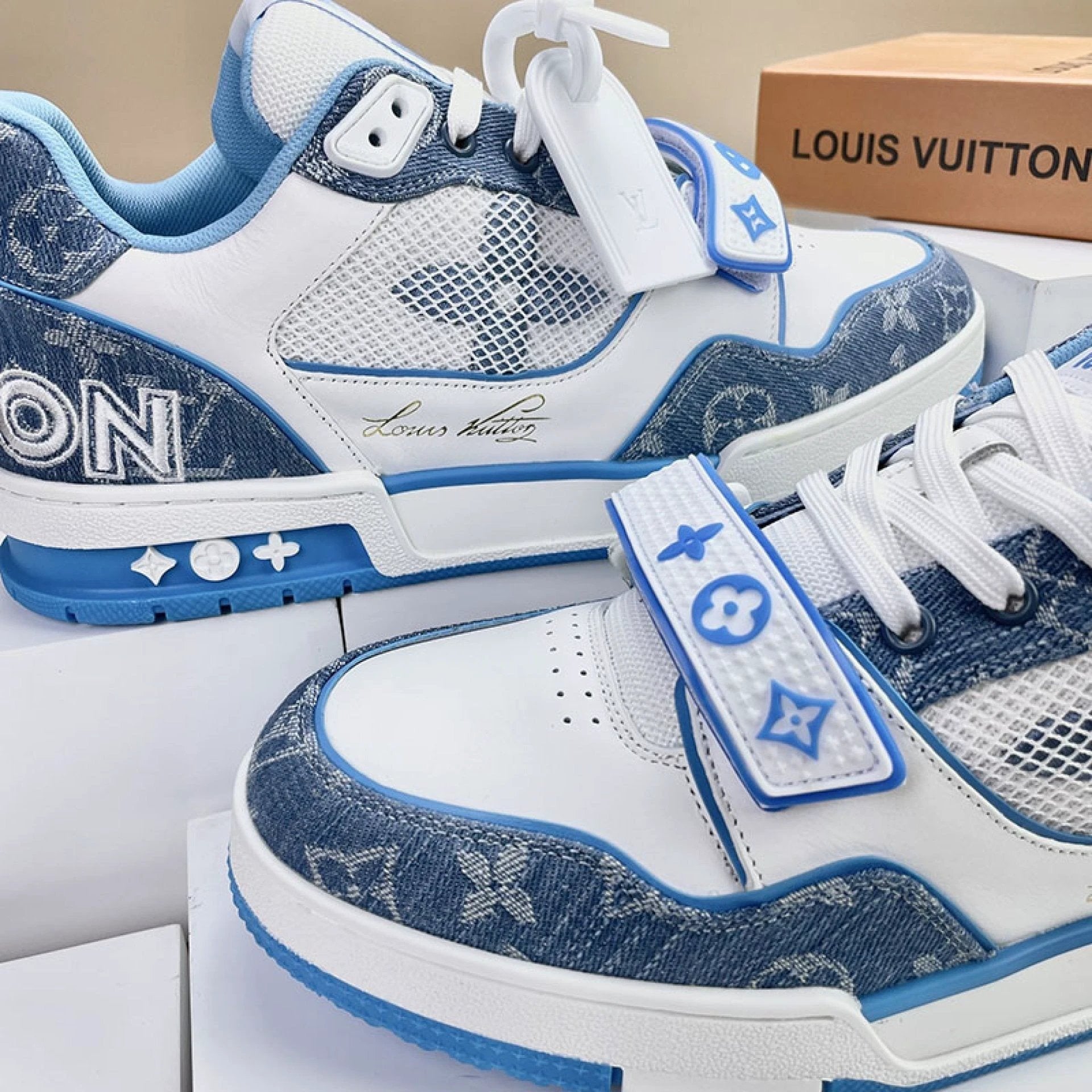 Luxury Virgil Trainer Sneakers Monogram Denim Blue by Air Jordan