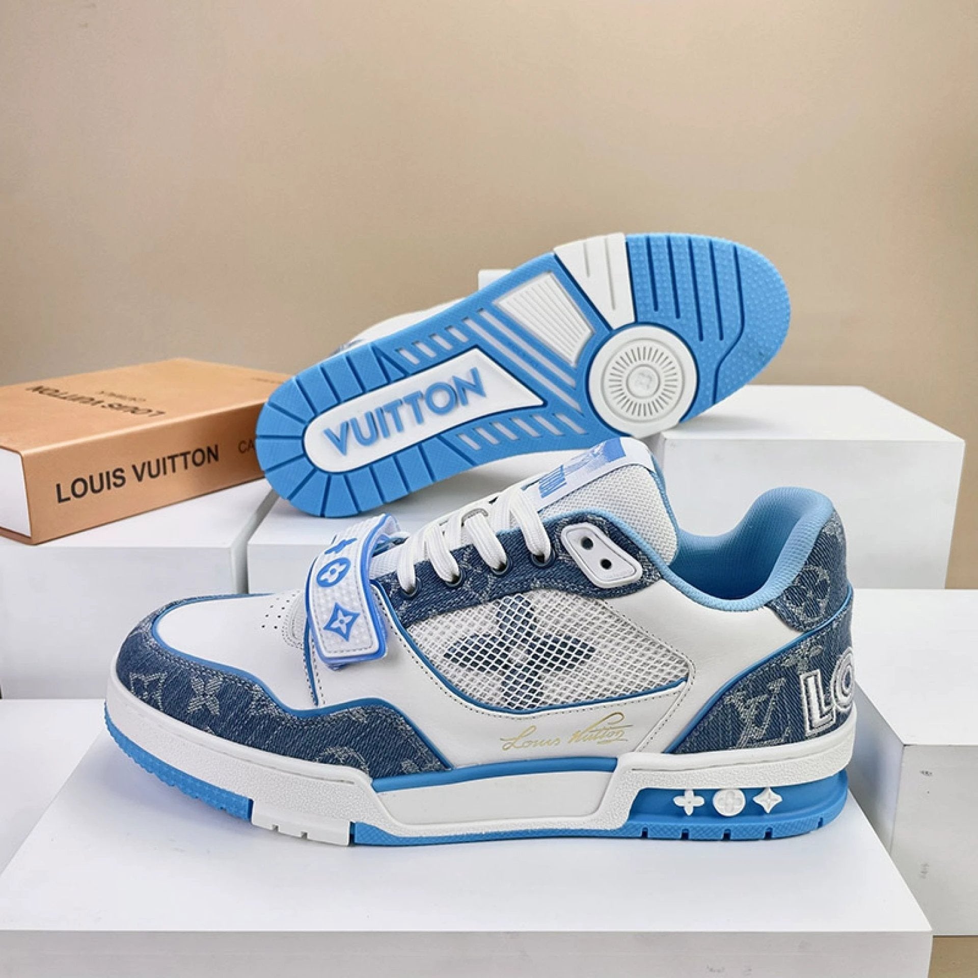 Luxury Virgil Trainer Sneakers Monogram Denim Blue by Air Jordan