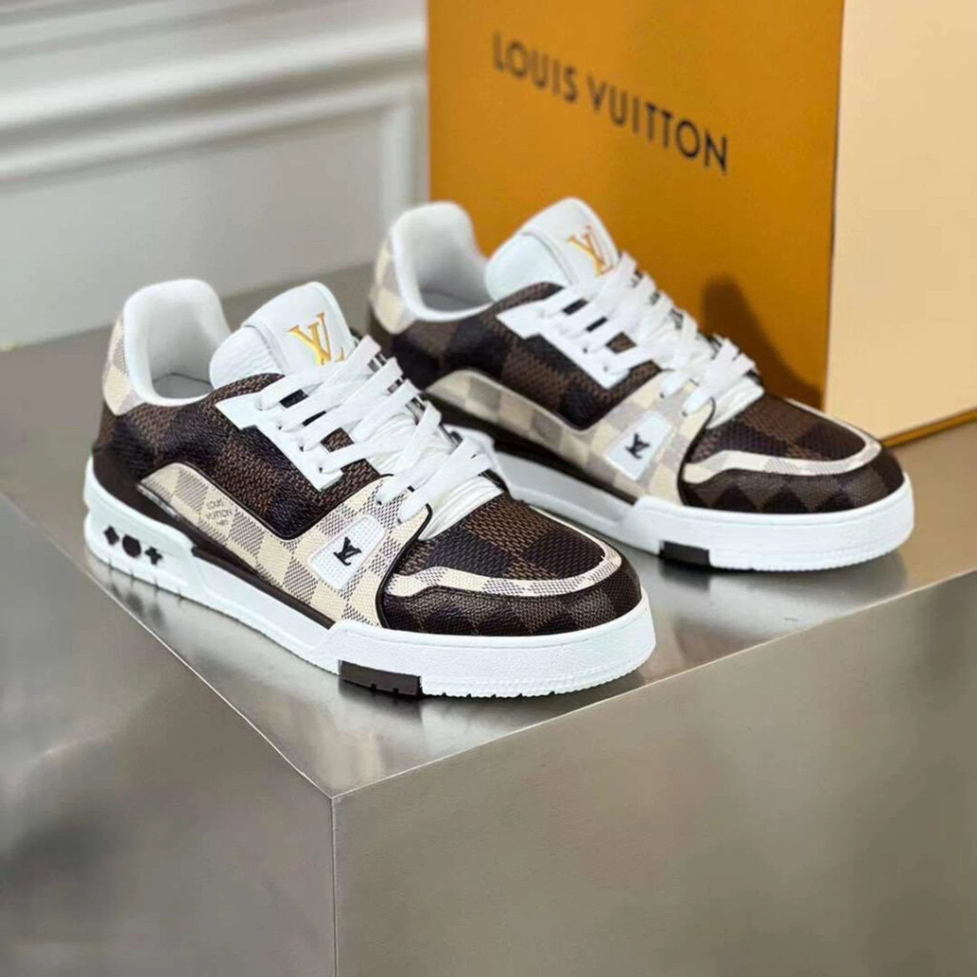 Luxury Virgil Trainer Sneakers #54 Damier Ebene Multi by Air Jordan