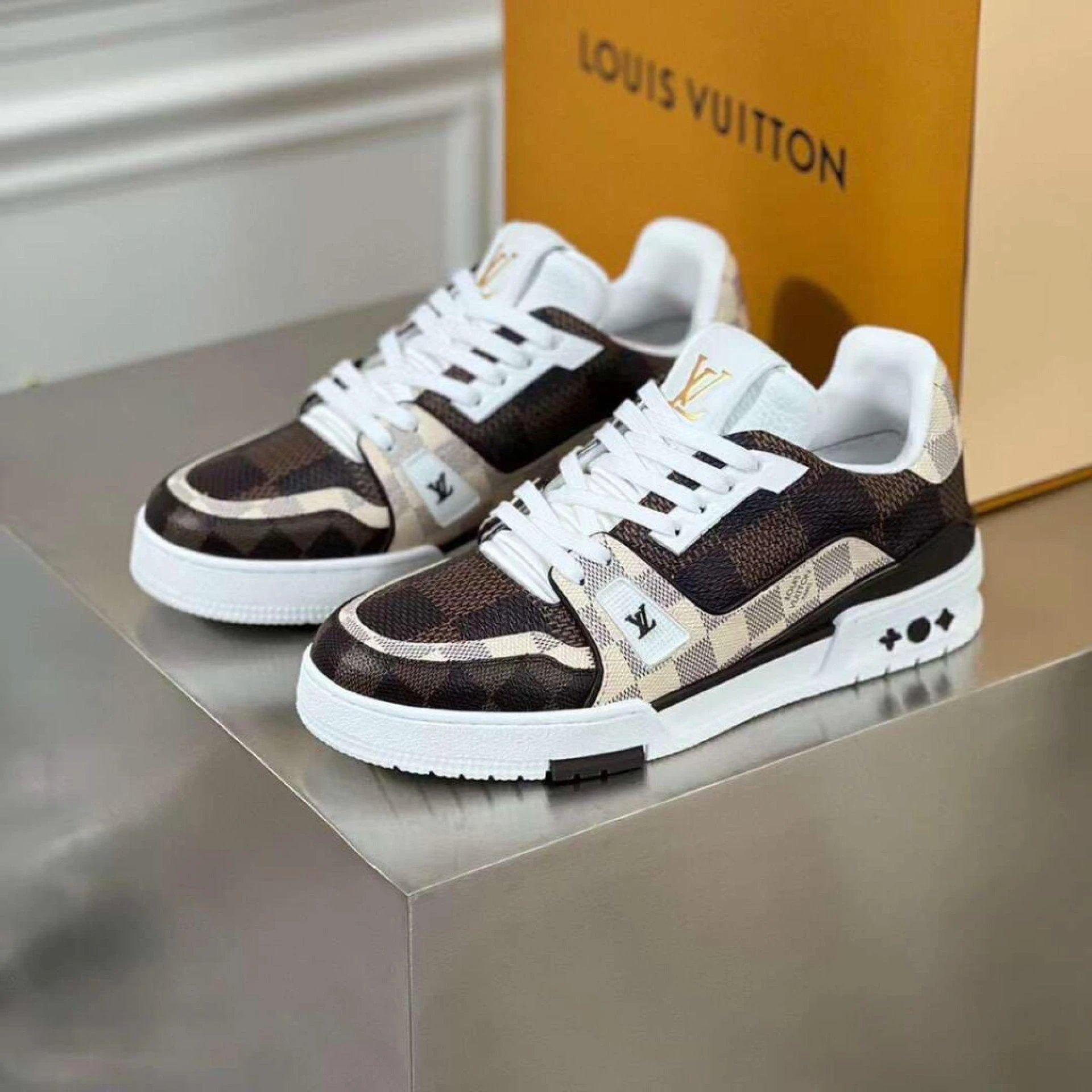 Luxury Virgil Trainer Sneakers #54 Damier Ebene Multi by Air Jordan
