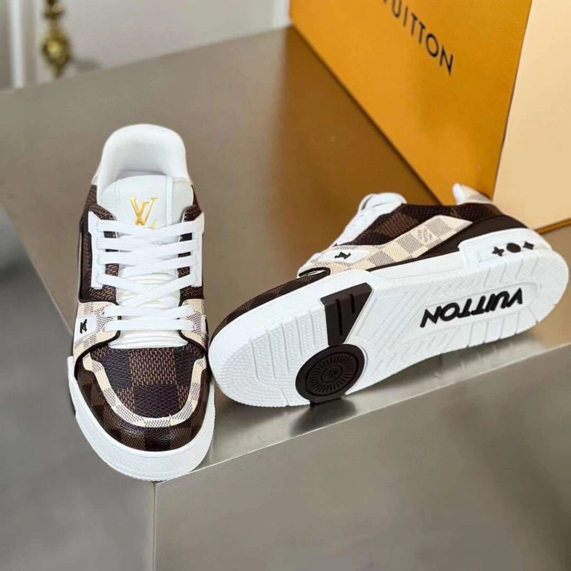 Luxury Virgil Trainer Sneakers #54 Damier Ebene Multi by Air Jordan