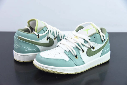 Custom Air Jordan 1 Low Sail White Oil Green by Air Jordan