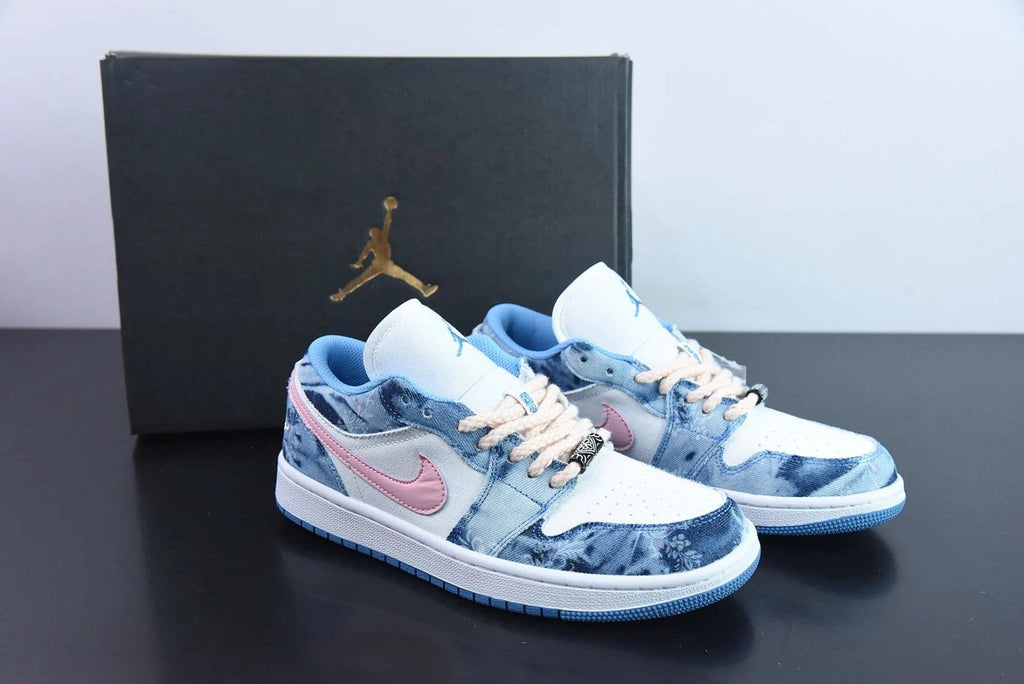 Custom Air Jordan 1 Low Washed Denim White Pink by Air Jordan
