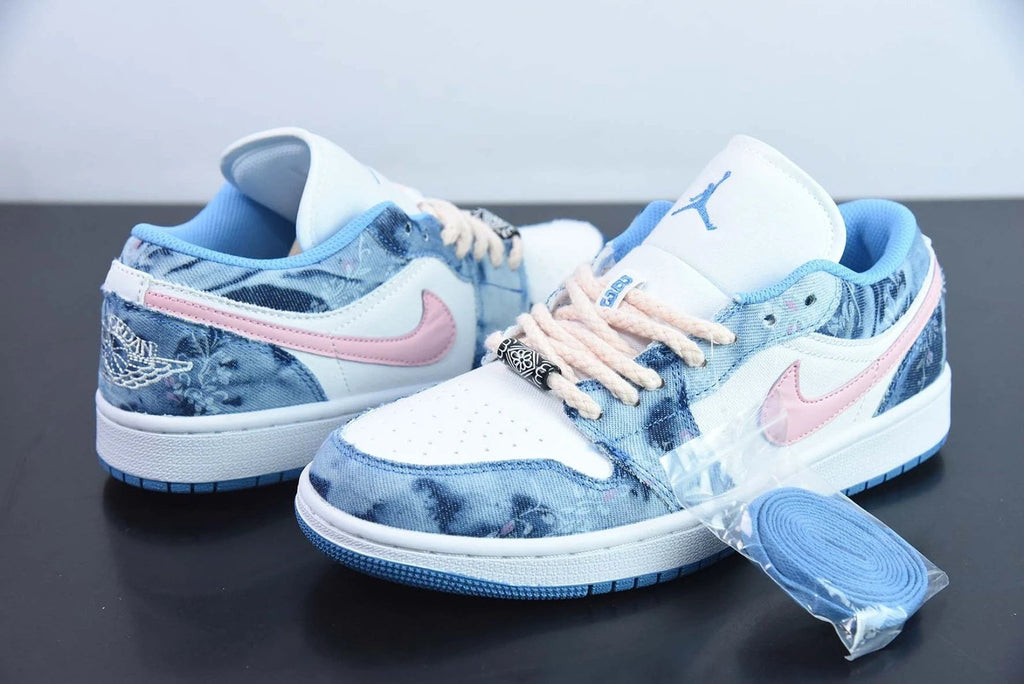 Custom Air Jordan 1 Low Washed Denim White Pink by Air Jordan