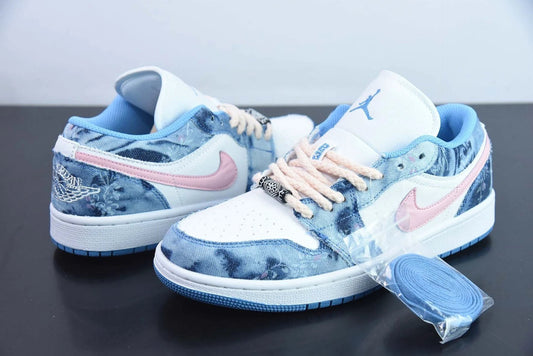 Custom Air Jordan 1 Low Washed Denim White Pink by Air Jordan